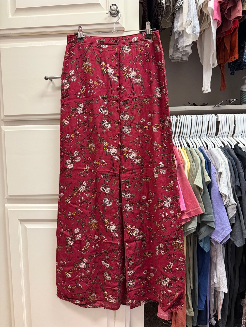 Mossimo Supply Co. Burgundy Floral Maxi Skirt